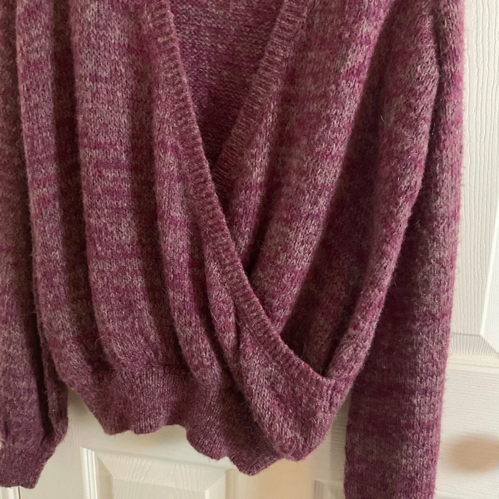 NWT Free People Karina Faux Wrap Sweater Berry Mela Purple XS Oversized